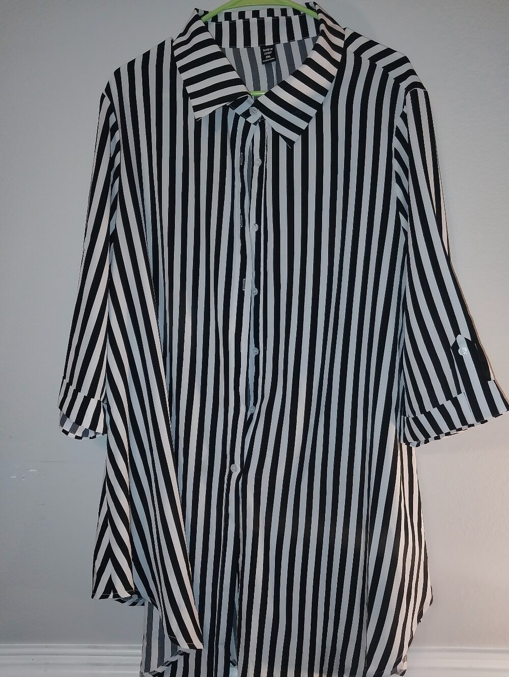 SHEIN Black & White Striped Button-Down Shirt